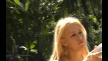Fortunate blonde had the opportunity to perform oral on her personal horse's cock